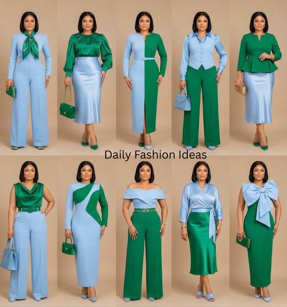 Powder blue paired with green 