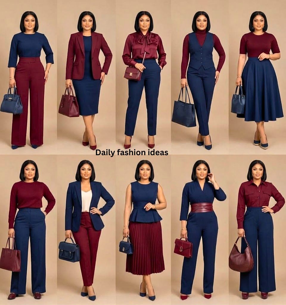 Burgundy paired with navy